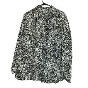 Chaps Size 2X Animal Print Button Down Long Sleeve Blouse Top Shirt